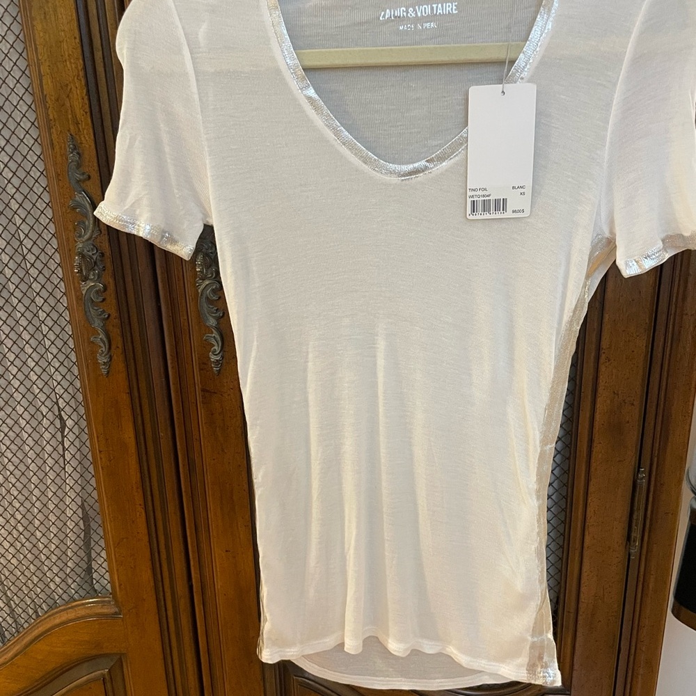 Zadig & Voltaire Women's foil white Tee with Silver Accents